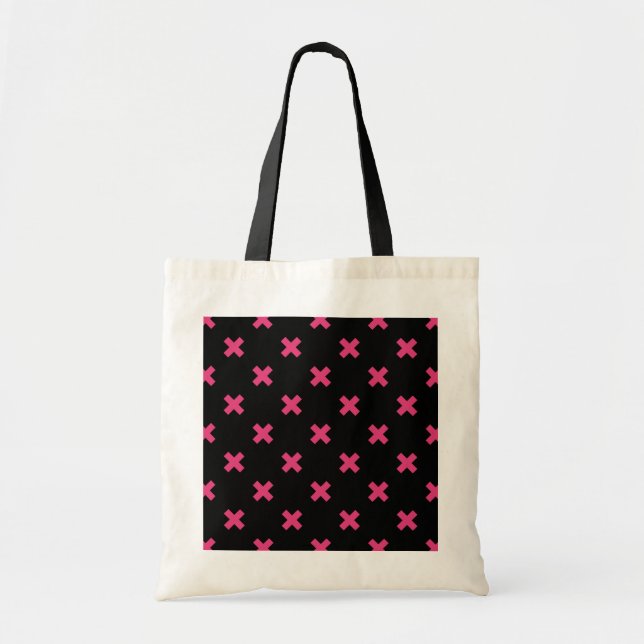 Fuchsia kor stygn på svart tygkasse (Framsidan)