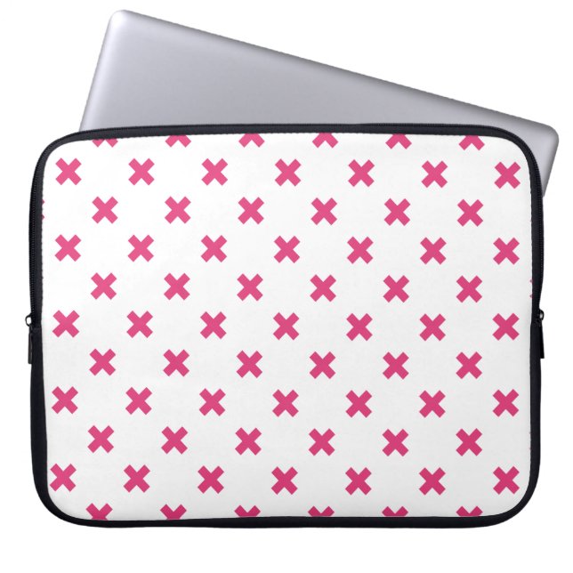 Fuchsia kor stygn på vita laptop fodral (Framsidan)