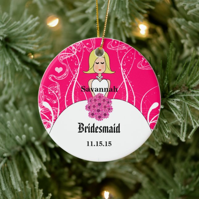 Fuchsia Kort Blond Hår Klänning Brudtärna Ornament (Träd)