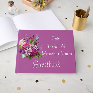 Fuchsia Lavendel Blommig Bröllopsgästbok Gästböcker