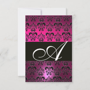 FUCHSIA LILA BLACK DAMASK MONOGRAM OSA vit Kort