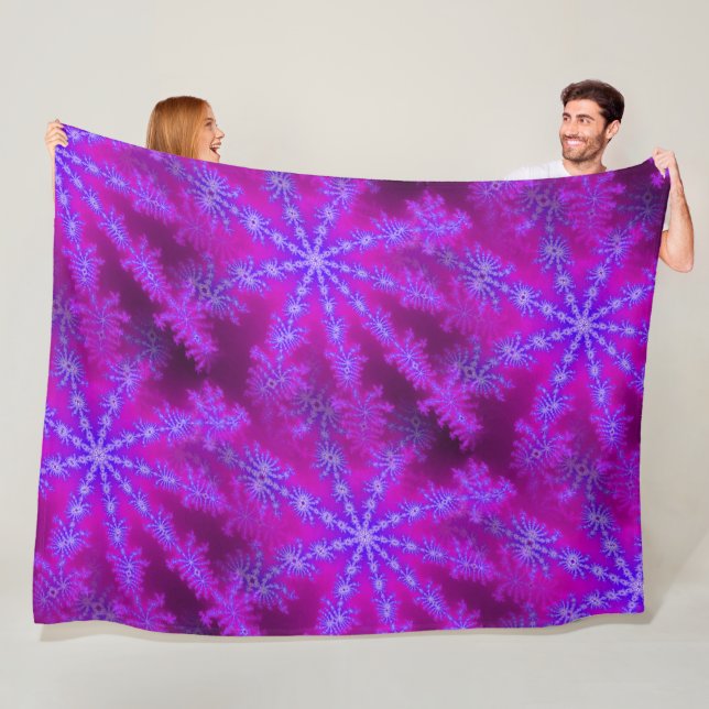 Fuchsia Lila Blue Starburst Psychedelic Fractal Fleecefilt (På plats)