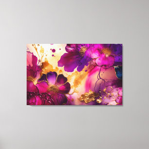 Fuchsia, Lila och Guld Blommigt Art Canvastryck