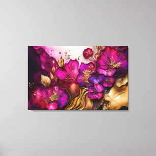 Fuchsia, Lila och Guld Blommigt Art Canvastryck