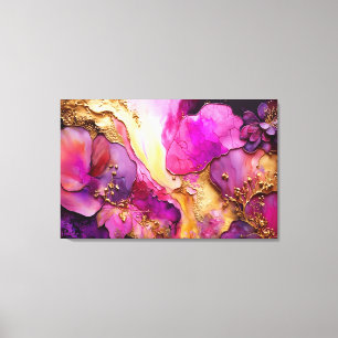 Fuchsia, Lila och Guld Blommigt Art Canvastryck