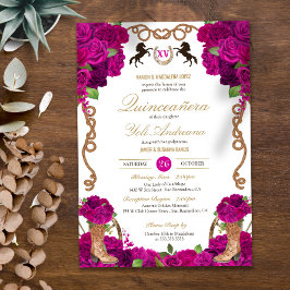 Fuchsia Magenta Ro Western Charro Quinceanera Inbjudningar
