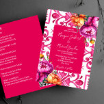 Fuchsia Majolica plattor orange peonies alla i ett Inbjudningar<br><div class="desc">Fuchsia Mediterranean Majolica tiles magenta fuchsia färg nöjesinbjudan,  italiensk stil Capri,  Amalfi Kusten,  Sicilia temed bröllopsinbjudningar med shock rosa av orange magenta och boho greenery</div>