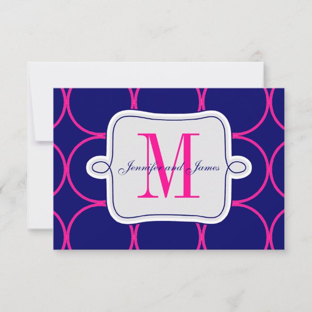 Fuchsia Marinblå Modern Bröllop RSVP #2 OSA Kort (Framsida)