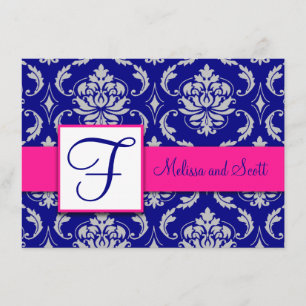 Fuchsia Marinblå Silver Damask Spara datum 4A Inbjudningar