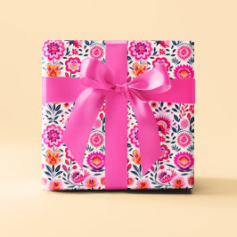 Fuchsia Mexican Flowers Mönster Vibrant Presentpapper