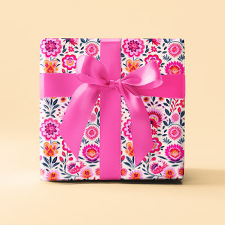 Fuchsia Mexican Flowers Mönster Vibrant Presentpapper
