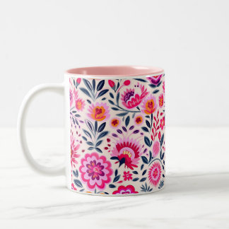 Fuchsia Mexican Flowers Mönster Vibrant Två-Tonad Mugg