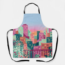 Fuchsia & Mint Stadssilhuett Förkläde – Köket