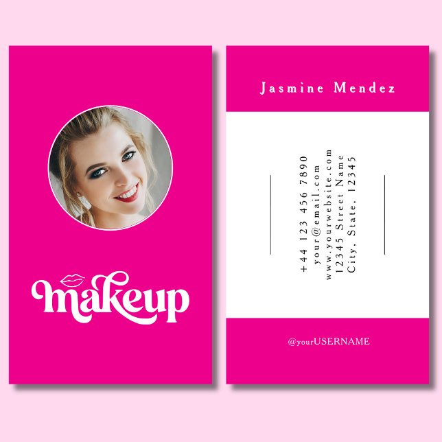 Fuchsia Modern Foto Elegant Sminkartist Logotyp  Visitkort (Skapare uppladdad)