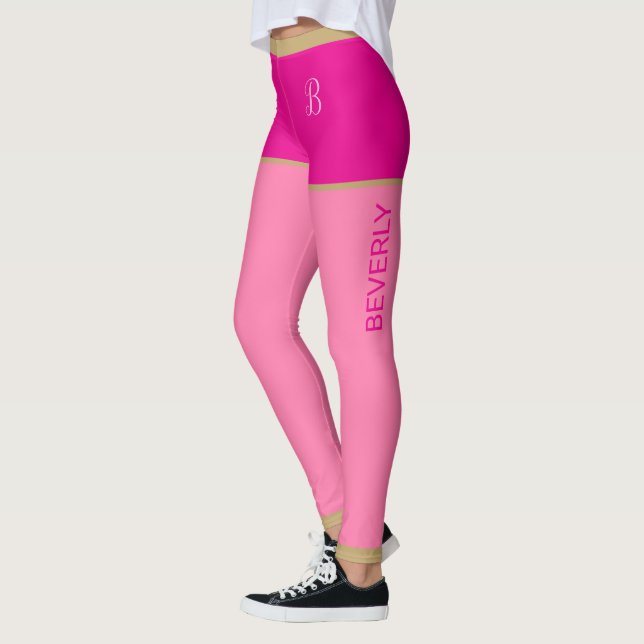 Fuchsia Monogrammed Kort Rosa Tights Guld Gräns (Vänster)