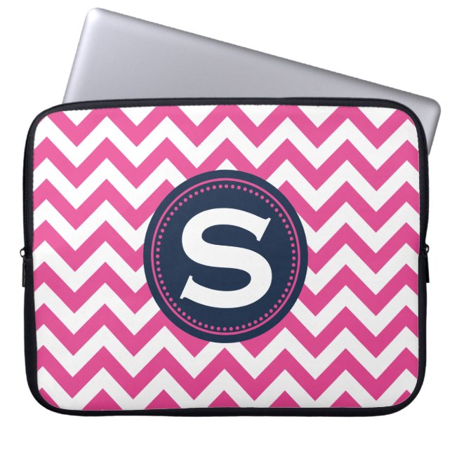 Fuchsia mönster för vitMonogramsparre Laptop Fodral (Framsidan)