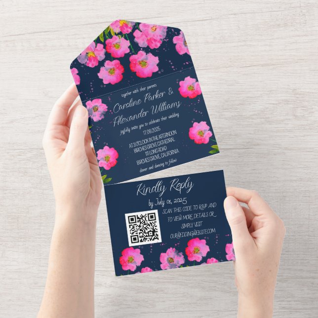 Fuchsia Navy Blue Modern Bold Elegant Blommigt (Avrivbar del)