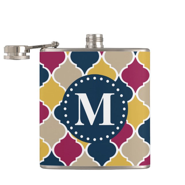 Fuchsia Navy Moroccan Lattice Monogram Fickplunta (Öppnad)