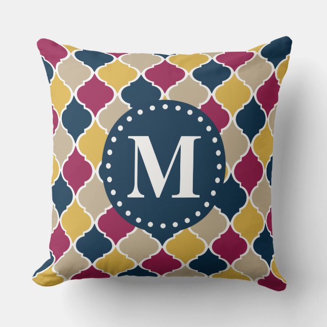 Fuchsia Navy Moroccan Lattice Monogram Kudde (Framsida)
