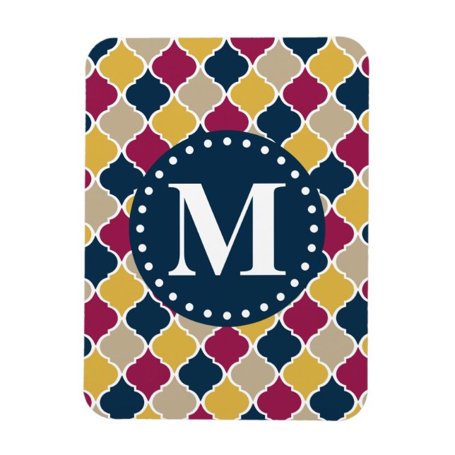 Fuchsia Navy Moroccan Lattice Monogram Magnet (Vertikal)