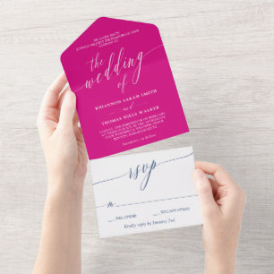 Fuchsia Navy White Fkänslig Calligraphy Bröllop