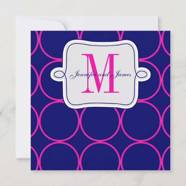 Fuchsia Navyblå Modern Bröllopsinbjudan #3 Inbjudningar (Framsida)
