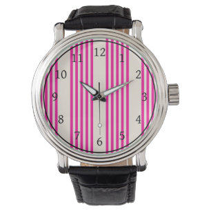 Fuchsia och beige fem rand mönster armbandsur