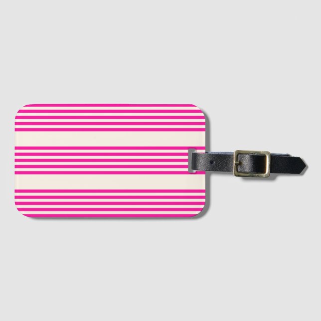 Fuchsia och beige fem rand mönster bagagebricka (Framsida horisontal)