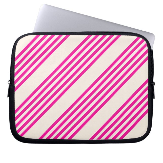 Fuchsia och beige fem rand mönster laptop fodral (Framsidan)