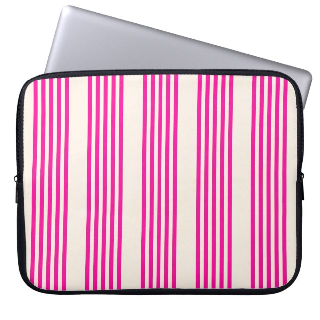 Fuchsia och beige fem rand mönster laptop fodral (Framsidan)