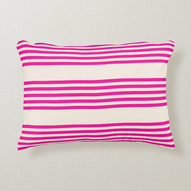 Fuchsia och beige fem rand mönster prydnadskudde (Framsidan)