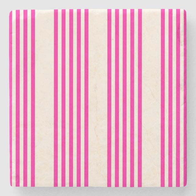 Fuchsia och beige fem rand mönster stenunderlägg (Framsidan)