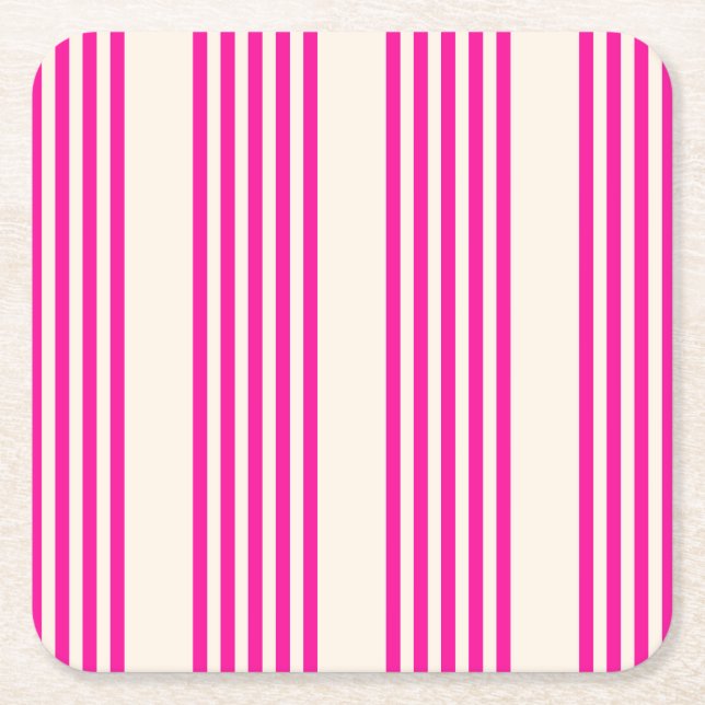 Fuchsia och beige fem rand mönster underlägg papper kvadrat (Framsidan)