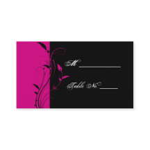 Fuchsia och Black Blommigt Bröllop ortkort