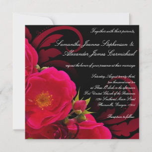 Fuchsia och Black Garden Ro med Swirl Square Inbjudningar