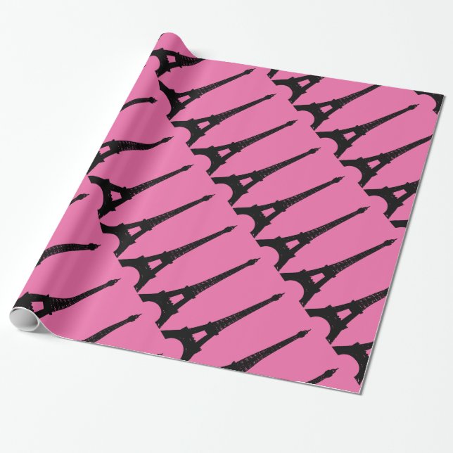 Fuchsia och Black Paris Wrapping Papper Presentpapper (Utrullad)