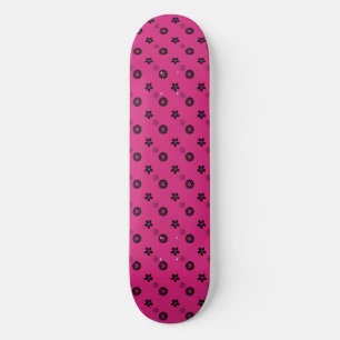 Fuchsia och Black Retro Flower Skatewayen Skateboard Bräda 19,5 Cm