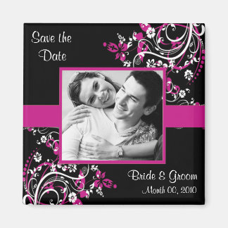 Fuchsia och Black Save Date-fotomagnet Magnet