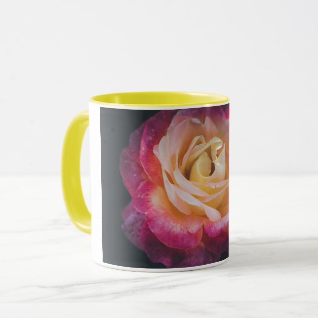Fuchsia och gul ros mugg (Framsida vänster)