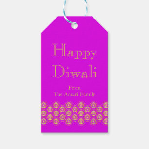 Fuchsia och guld- indiskt mönster Diwali Presentetikett