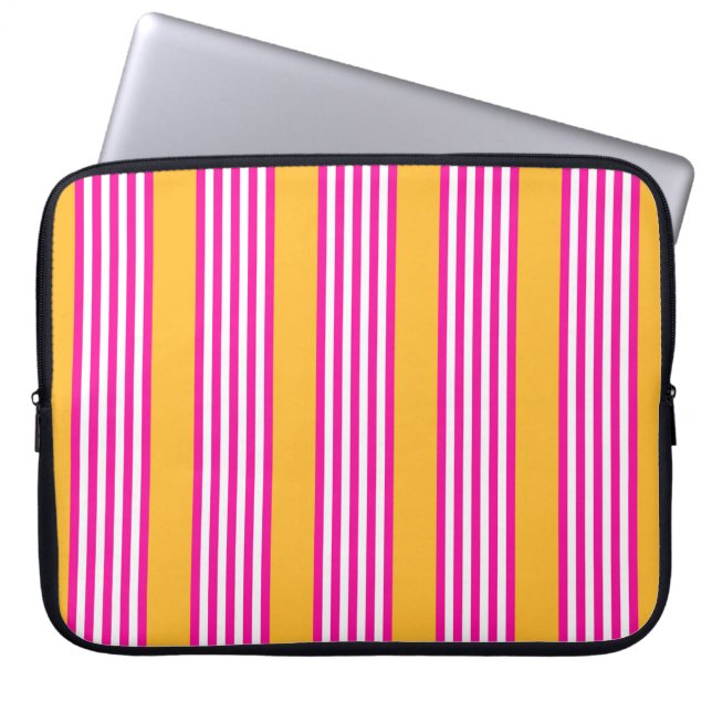 Fuchsia och gult fem rand mönster laptop fodral (Framsidan)
