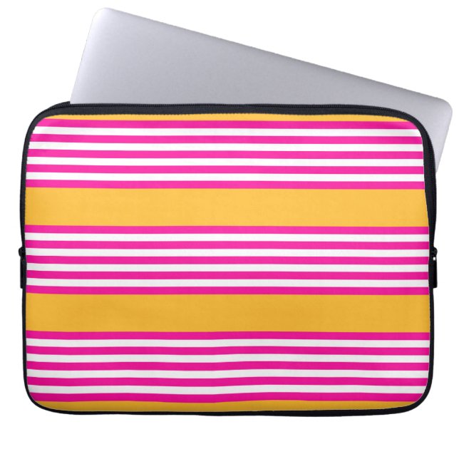 Fuchsia och gult fem rand mönster laptop fodral (Framsidan)