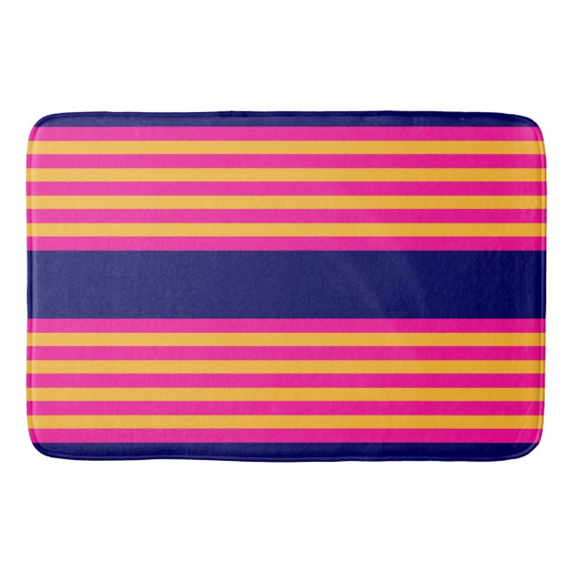 Fuchsia och gult rand med marinblått badrumsmatta (Framsidan)