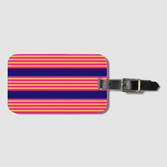 Fuchsia och gult rand med marinblått bagagebricka (Framsida horisontal)