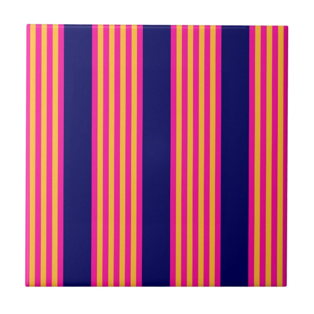Fuchsia och gult rand med marinblått kakelplatta (Framsidan)