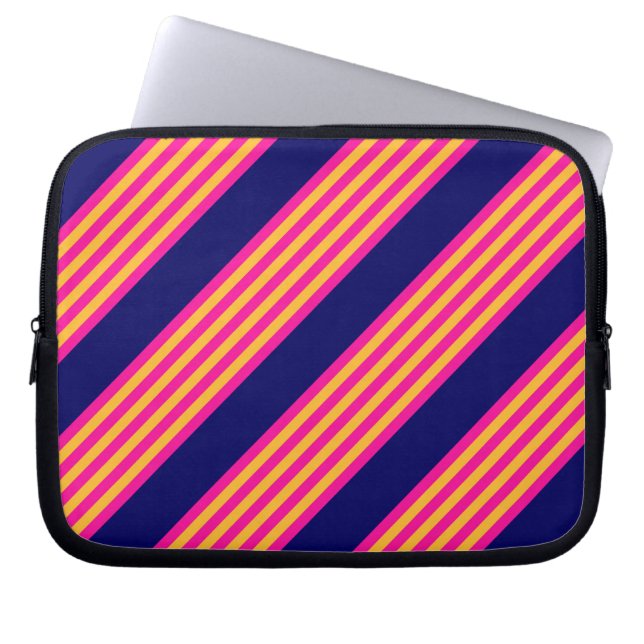 Fuchsia och gult rand med marinblått laptop fodral (Framsidan)