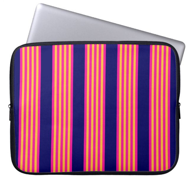 Fuchsia och gult rand med marinblått laptop fodral (Framsidan)