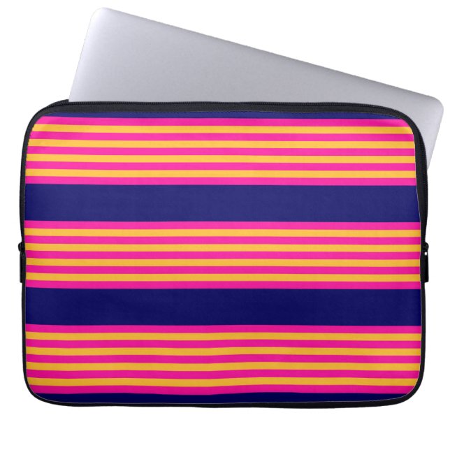 Fuchsia och gult rand med marinblått laptop fodral (Framsidan)