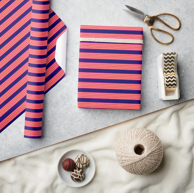 Fuchsia och gult rand med marinblått presentpapper (Hantverk)