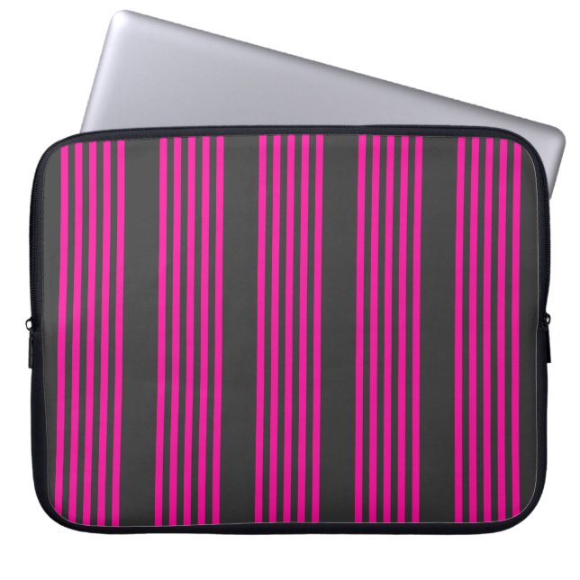 Fuchsia och kol fem rand mönster laptop fodral (Framsidan)